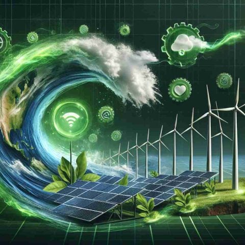 Realistic high-definition image showcasing symbolic representation of a Green Investment Revolution. Depict an abstract concept of action surge, where vibrant green waves of energy are empowering technological icons like solar panels and wind turbines, reflecting sustainable, eco-friendly investments.