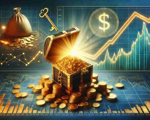 Generate a realistic, high-definition image representing the concept of unveiling secret investment strategies in gold. This should encompass a sense of discovery and surprise, symbolized through elements such as a treasure chest overflowing with gold coins, a hidden gold mine, a detailed financial graph with a rising gold prices line, and a symbolic golden key unlocking this secret knowledge.