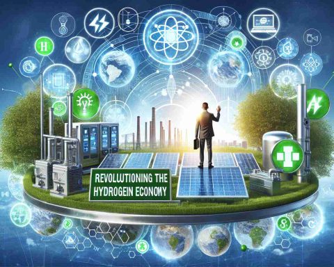 Realistic HD image depicting the concept of revolutionizing the hydrogen economy. This image could include visuals such as advanced technologies, green energy sources, and hydrogen fuel cells. The image could also have a symbolic representation of leadership to imply the leading role, but without reference to specific organizations or companies.