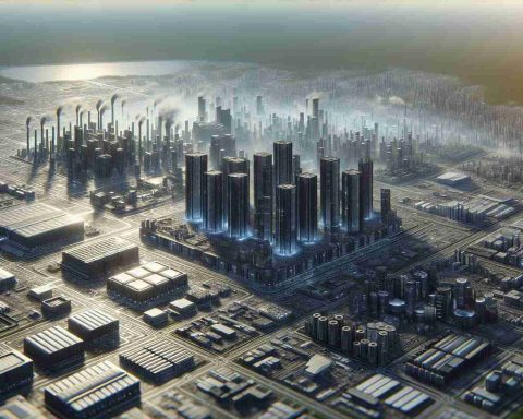 A high-definition, realistic image of emerging technology monoliths. These structures represent the forefront of tech industry beyond the well-known, usual big players. These titans could be depicted as sprawling state-of-the-art complexes, futuristic skyscrapers, and digitally advanced factories surrounded by a technologically innovative landscape.