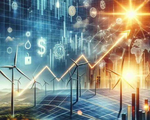 Create a realistic high-definition abstract representation conveying the concept of a potential game-changer in the energy sector. The image may include a rising graph, elements of renewable energy like wind turbines or solar panels, and symbols of the stock market. The overall visual composition should evoke a sense of surprise and potential breakthrough in the context of energy stock investment.