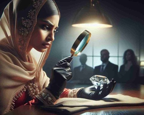 A high-definition image, styled realistically, featuring a metaphorical representation of discovering hidden opportunities. The scene showcases an individual, perhaps a South Asian female investor, with elegance, keenly examining an uncut gemstone under a magnifying glass. The gem represents investment opportunities usually ignored or overlooked by others. The ambiance suggests mystery and suspense, like a treasure hunter unravelling secret riches.