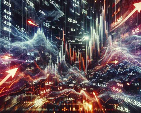 Generate a realistic, high-definition image of a chaotic stock market with dramatic fluctuations on a stock market screen. Imagine numbers and arrows frantically shifting, indicating an intense period of fluctuation. Amid the pandemonium, there is a notable uptick trend, signifying a major upswing prediction. The image should have depth and detail capturing the essence of a volatile stock trading session.