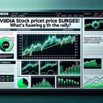 Image of a big, bold headline on a news website titled, 'NVIDIA stock price surges! What's fueling the rally?', with accompanying graphics of upward-trending line charts, bar graphs, and pie charts showing the company's positive performance. Adjacent to this, an article summary gives a brief overview of the favorable conditions supporting the stock's surge. The design should be realistic, resembling a financial news website, and the image to be in high definition (HD).