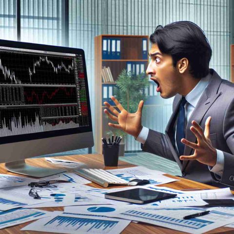 Generate a high-definition, realistic image showing the scene of an office, with a surprised financial analyst in front of his computer screens, as he's just made a radical discovery regarding market data. The analyst, a South Asian man, appears to be in shock. It's clear that he has stumbled upon surprising insider information that could be game-changing in the financial world. The office surroundings have various financial reports strewn across the desk, papers flying as the stunned analyst reels back in his chair.