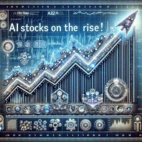 An intricately detailed, high-definition image of a rising stock graph with the title, 'AI Stocks on the Rise!'. The graph has the positive trend in AI stocks clearly highlighted and labeled. Around the graph, there are icons and symbols representing AI technology such as neural networks, machine learning, and robotics. In the backdrop, there's a plethora of economic data and news headlines with the leading headline, 'What's Fueling the Growth?'. The overall tone of the image is one of optimism and forward-thinking, encapsulating the growth and potential of AI technology in the stock market.