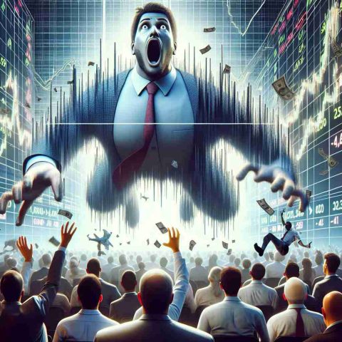 Produce a realistic high-definition representation of a dramatic stock market scene, focusing on a sudden unexpected twist affecting the shares of a hypothetical electronics corporation based in India. The image should depict animated graph lines, numbers fluctuating rapidly, and investors expressing shock and surprise.