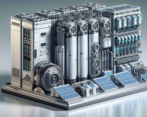 Create a realistic, high-definition photo of a modern, revolutionary energy storage system that could potentially belong to a leading energy company. This cutting-edge technology should portray the advanced features, such as intricate on-board controls, futuristic design elements, and intricate details, all implying a significant progress in the field of energy storage.