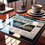 A photo-realistic representation of a headline titled 'Investors Beware! The Hidden Truth About HD Renewable Energy’s Profit Figures', situated on a business news article, on a background of a commercial office setting. The article is displayed on a sleek, modern tablet screen. The surrounding environment gives an indication of a serious business atmosphere, complete with items such as a cup of brewed coffee, a notepad and a pen. The tablet is placed on a glossy mahagony table surface reflecting the scene.