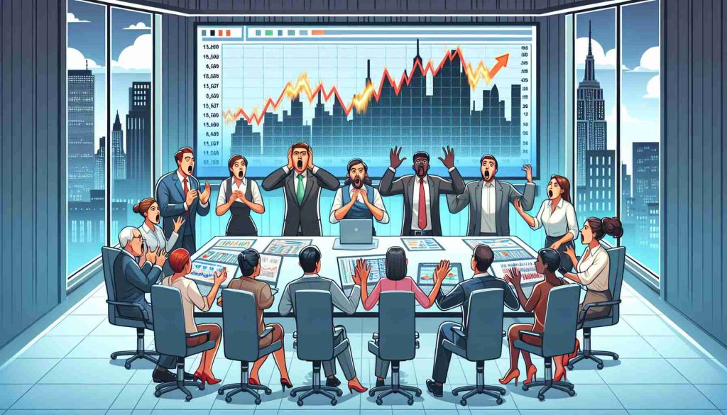 Illustrate a scene of a corporate action. A group of financial advisers, diverse in gender and of various descents - Caucasian, Hispanic, Black, Middle-Eastern, South Asian, and Asian, are in a meeting room with a cityscape background - representing Wall Street. They are increasing their investments into a major utility company, as displayed on a big screen displaying charts and graphs of the company's performance. Capture the shock and surprise on their faces as they notice a significant increase in their stakes, implying a major financial move.