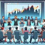 Illustrate a scene of a corporate action. A group of financial advisers, diverse in gender and of various descents - Caucasian, Hispanic, Black, Middle-Eastern, South Asian, and Asian, are in a meeting room with a cityscape background - representing Wall Street. They are increasing their investments into a major utility company, as displayed on a big screen displaying charts and graphs of the company's performance. Capture the shock and surprise on their faces as they notice a significant increase in their stakes, implying a major financial move.