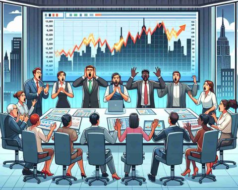 Illustrate a scene of a corporate action. A group of financial advisers, diverse in gender and of various descents - Caucasian, Hispanic, Black, Middle-Eastern, South Asian, and Asian, are in a meeting room with a cityscape background - representing Wall Street. They are increasing their investments into a major utility company, as displayed on a big screen displaying charts and graphs of the company's performance. Capture the shock and surprise on their faces as they notice a significant increase in their stakes, implying a major financial move.