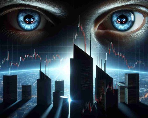 A realistic, high-definition image illustrating the notion of investors closely following the activity of a major company. The scene may contain symbolic elements such as glaring eyes on a stock market chart, emphasizing vigilance and expectations for the company's future moves.