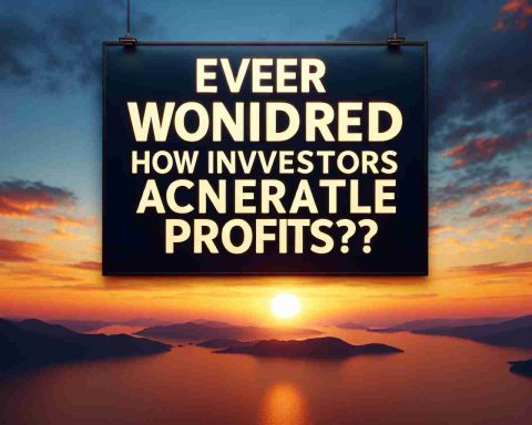 Generate a realistic, HD image of a thought-provoking question written in bold black typeface against a vast horizon backdrop depicting a scenic sunrise. The question should read as 'Ever Wondered How Investors Actually Generate Profits?'