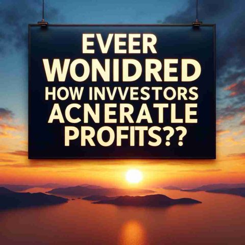 Generate a realistic, HD image of a thought-provoking question written in bold black typeface against a vast horizon backdrop depicting a scenic sunrise. The question should read as 'Ever Wondered How Investors Actually Generate Profits?'