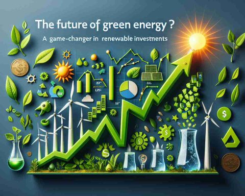 An HD image that convincingly illustrates Dominion Energy as a leader in green energy and a game-changer in renewable investments. It may include a stylized stock chart showcasing an upward trajectory along with icons or symbols associated with renewable energy sources like wind turbines, sun, water, and leaves. The title 'The Future of Green Energy? A Game-Changer in Renewable Investments' should be prominently featured.