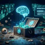 Create a hyper-realistic, high-definition graphic of the concept 'Discover the Hidden AI Treasure'. The scene should show a treasure chest partially buried in digital code, representing the discovery of AI. It could be situated in a cyberspace environment, glowing with green or blue hues. Some example treasures inside could be a holographic brain symbolizing intelligence, a gear to represent mechanics, and a circuit board for electronics. An 'Opportunity Like No Other Awaits You' banner should also be floating in the foreground, beckoning viewers to this unique opportunity.