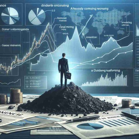 Create a realistic, high-definition image of a finance or investing themed scene, featuring headlines and news updates about a significant change in the performance of a theoretical coal mining company's stock. Include various types of data visualization such as pie charts, line graphs, and bar charts to present the sudden turn and its potential implications for investors.