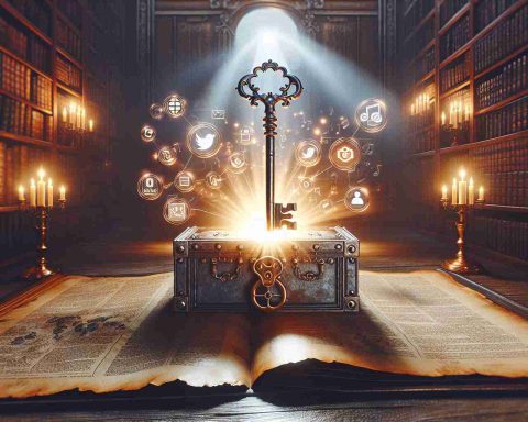 A high-definition, realistic image of the concept denoted by 'Unlock the Secret! Here’s How You Can Share Content for Free'. The image could include visual elements such as a large, old-fashioned key used to unlock a treasure chest or safe, a light of revelation symbolizing the discovered secret, and emphasized social media or digital icons to symbolize content sharing. The scene could be imagined as happening in a grand, mysterious library or study room lit by a candle or lamp.