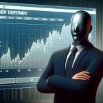 Realistic, high-definition image of an unrecognizable, enigmatic investor, displaying a confident attitude indicative of a bold financial move. The scene showcases a surprising new investment displayed on a large graph on a digital screen, implying a potentially lucrative financial bet.