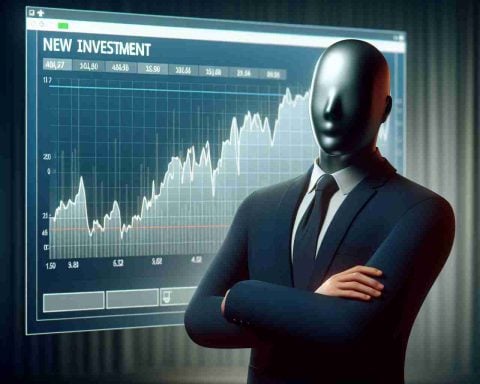 Realistic, high-definition image of an unrecognizable, enigmatic investor, displaying a confident attitude indicative of a bold financial move. The scene showcases a surprising new investment displayed on a large graph on a digital screen, implying a potentially lucrative financial bet.