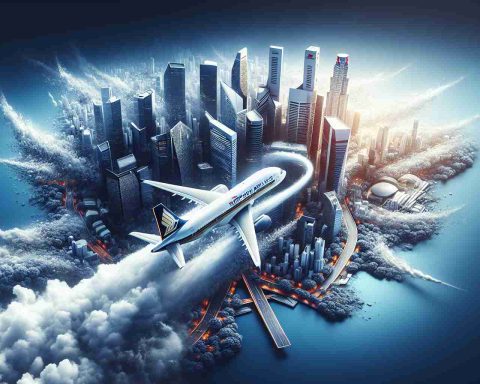 A high definition, realistic image of a major change in the airline industry. Use imagery such as Singapore Airlines making a daring decision, representing this through elements like a plane dramatically changing its course or a company logo being boldly reimagined.