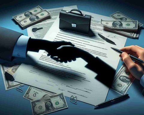 Realistic high-definition image of a secret financial agreement held privately, without the knowledge of the investors. The details of the deal are hidden under a metaphorical shadow, signifying the lack of transparency.