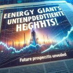 An article-style headline image stating the phrase 'Energy Giant's Stock Hits Unprecedented Heights! Future Prospects Unveiled.' The article title is in large bold letters at the top of the page. The image is a high-definition, realistic picture of a stock market graph with a line that is soaring upwards to reflect the surge in stock. In the background, there should be a subtle silhouette of an industrial landscape symbolizing the energy sector. The colors are vibrant, yet professional. The overall appearance should portray the evolving nature and bright future of the energy industry.