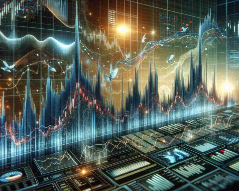 Generate a high-definition realistic visual representation of fluctuations in a technologically advanced company's stock rating, labeled as 'Shock', resulting in the investors feeling uncertain.