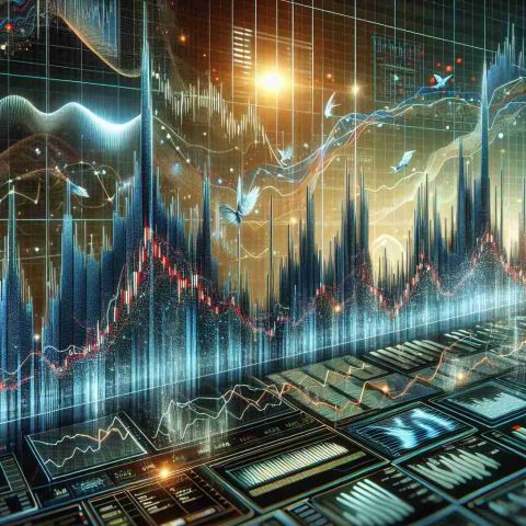 Generate a high-definition realistic visual representation of fluctuations in a technologically advanced company's stock rating, labeled as 'Shock', resulting in the investors feeling uncertain.