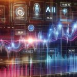 Realistic high-definition illustration of a stock market chart, depicting AI-related stocks with significant positive momentum, signifying a potential surge. An overlay of futuristic technology theme with holographic graphs, digital numbers, and symbols to emphasize the potential future of tech industry.