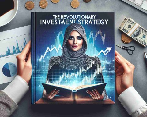 Create a high-definition, realistic image of a book cover showcasing the 'Revolutionary Investment Strategy'. The cover should convey a sense of mystery and success. Imagery could include a charismatic, successful investor, possibly Middle-Eastern female, studying financial graphs that suggests breakthroughs in investment strategy. Please also incorporate engaging and vibrant colors to reflect the revolutionary nature of the investment strategies laid out in the tome.