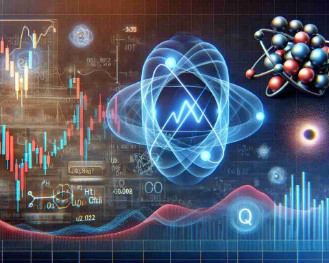 Realistic HD image showing the concept of 'Mysterious Stock Moves' in relation to a quantum-based company. This could feature a dynamic graph showing unexpected fluctuations and highlighting the unpredictable nature of stock moves. Additionally, incorporate elements representing quantum technology such as quantum bits (qubits) or a stylized atomic model.