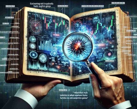 A detailed image displaying the concept of 'Stock Market Secrets'. The focus is the uncovering of what fuels explosive gains. It should look like an opens book with cryptic symbols and statistical data, correlating to stock market indicators. Additionally, include a magnifying glass, hovering over the book, revealing more complex data behind the numbers. Everything is in high definition to signify the minutiae involved in stock market analysis.