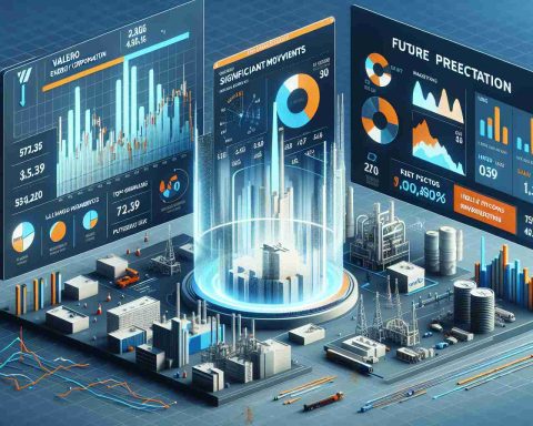 Generate a high-definition, realistic image of a financial report showcasing significant movements and future predictions for Valero Energy Corporation, accompanied by graphical illustrations such as bar graphs, pie charts, and line diagrams. The report should highlight key factors influencing top investors.