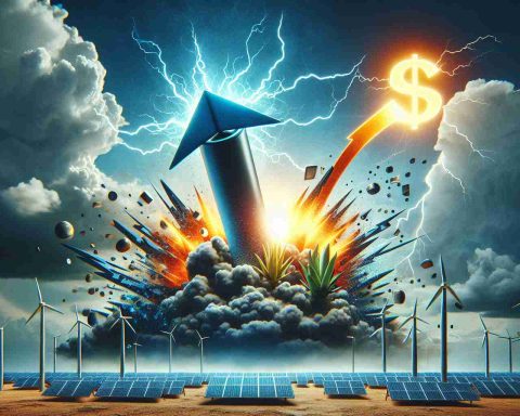 Realistic high-definition image representing the concept of a surprising stock surge. Visually express the idea of a 'Boom' using symbols or metaphors related to renewable energy, without directly referencing any specific company.