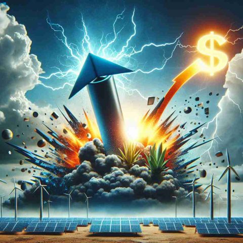 Realistic high-definition image representing the concept of a surprising stock surge. Visually express the idea of a 'Boom' using symbols or metaphors related to renewable energy, without directly referencing any specific company.