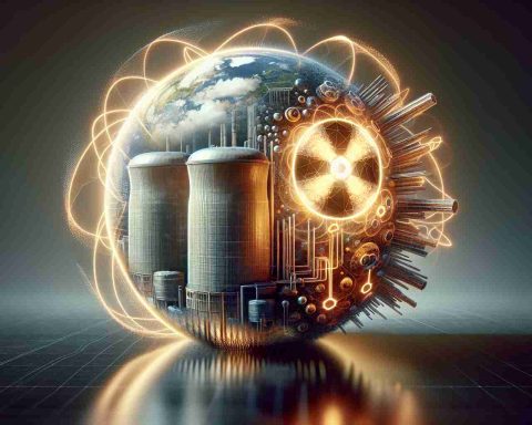 Generate a realistic, high-definition image of small nuclear reactors, symbolizing the future of energy. The image should creatively incorporate elements that signify reinvention or transformation in the realm of power generation.