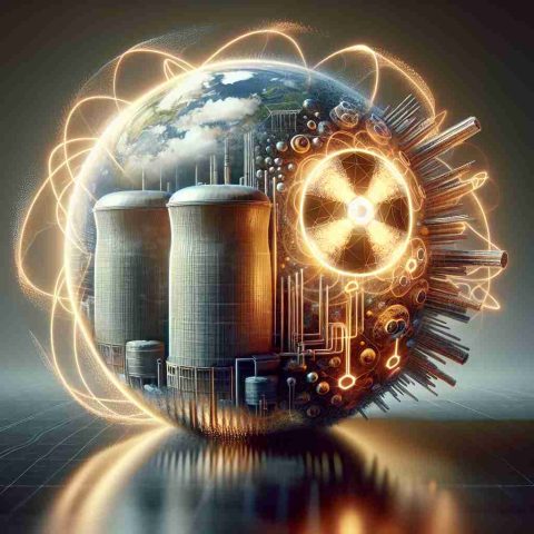 Generate a realistic, high-definition image of small nuclear reactors, symbolizing the future of energy. The image should creatively incorporate elements that signify reinvention or transformation in the realm of power generation.