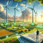 An impactful and realistic rendering depicting a greener future driven by wind energy investment. This vibrant scene illustrates sprawling fields dotted with towering wind turbines, their blades spinning gently in the breeze. Cutting-edge technology interfaces with raw nature, reinforcing a future where renewable energy coexists harmoniously with our environment. The foreground shows investors examining blueprints, a symbol of the investment into this future. Meanwhile, the background blossoms with vibrant greenery under a crystal clear sky - a testament to the thriving ecosystems made possible via sustainable practices.