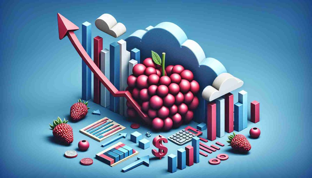 Generate a crisp, realistic HD image that represents the concept of revenue growth and decreasing losses. Showcase a bold financial leap using symbolic elements such as climbing arrows, shrinking bars, and perhaps an image of a cloud berry to symbolize the entity in question.