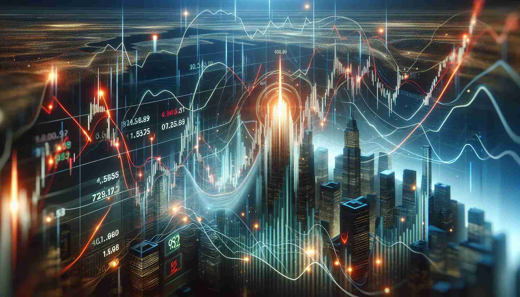 A high definition, realistic image showcasing the edge of the stock market. Depict a surge of investments causing a fluctuation in the stock market prices. Display a graph that shows unexpected spike in the readings, and a background symbolizing the sudden shift in the financial landscape. The overall atmosphere of the image should communicate the thrill and unpredictability associated with the stock market.