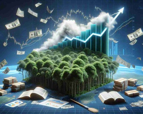 A realistic high-definition image illustrating the unexpected turn of events in earnings from a large ecommerce company mimicking the Amazon rainforest. A graph dramatically dips and rises to symbolize the surprising twist, and books, charts, or financial newspapers scatter in the background to suggest the knowledge investors should acquire.