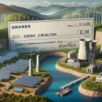 A high-definition, realistic image that represents the concept of a significant monetary grant being provided for an energy revolution in the state of Tennessee. The scene could depict symbolic elements such as a large check written out for 'Grants', combined with renewable energy elements like solar panels, windmills, or hydroelectric dams. The setting should be inspired by the Tennessee landscape with its rolling hills and rivers.