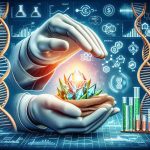 Create a realistic high-definition image of the conceptual representation of InvestorsHub ENZC being a hidden gem in the field of Biotechnology stocks. The gem should be partially concealed, indicating its 'hidden' status, and should be surrounded by symbols related to biotechnology, such as DNA helix, lab equipment, and stock market graphs.