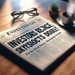 A high resolution, hyperrealistic image displaying a newspaper headline that reads 'Investors Rejoice! Energy Stock Skyrockets, Dividends Double'. The newspaper is laying flat on a wooden table, with a steaming cup of coffee and spectacles placed beside it. Light is shining on the newspaper creating an inviting atmosphere, and the print on the newspaper is clear and legible, indicating that the energy sector is doing exceptionally well.