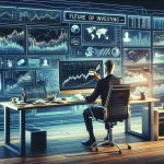 High definition, realistic illustration representing the future of investing. Show a scene where a person, sitting behind a large computer screen filled with stock market data, is using their credit card to make a purchase. The person could be any descent and gender. On the screen, display complex financial graphs, charts and figures suggesting a live trading activity. The computer desk might also have objects like a cup of coffee, a stationary set and a table lamp to add life to the scene. The keyword 'Future of Investing' could be subtly incorporated into the picture.