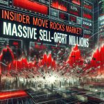 A high-definition, realistic depiction of the headline 'Insider Move Rocks Market! Massive Sell-Off Worth Millions'. This scene unfolds on a digital stock market dashboard displaying a significant drop in market value. The graphic design should imply an intense situation, with elements such as plunging graphs, dominating red colors, frantic sell-off data, and busy trading activity to encapsulate the magnitude of the market turmoil.