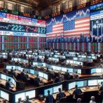 High-definition, realistic representation of the stock market atmosphere during a period of political uncertainty in an unspecified location: Trading floor buzzing with activity as traders nervously watch their screens, market indices fluctuating unpredictably on large display screens, and news tickers showing headlines about the election results yet to be announced.