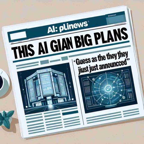 Illustration of a newspaper headline reading 'This AI Giant Has Big Plans' with a side article titled 'Guess What They Just Announced'. Include a high-quality, realistic image of a fictional AI-driven technology company's logo in the background.